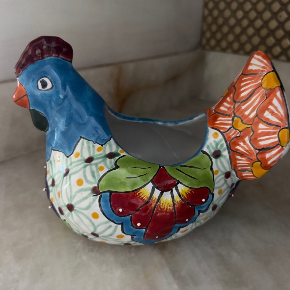 🐔 Hand-Painted Mexican Ceramic Hen Planter | Folk Art Decor